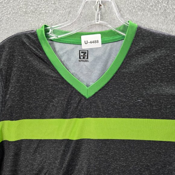 7 Eleven Men Shirt Small Black Green Striped Logo Short Sleeve V Neck Tee - Picture 9 of 10